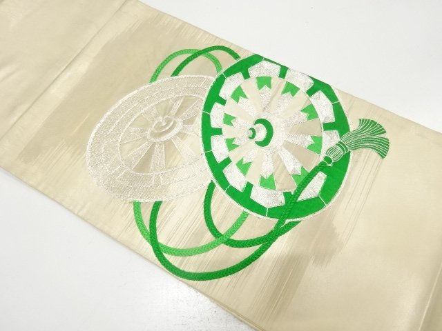 Antique Embroidered pouch obi with braided cord pattern on Genji wheel (Material